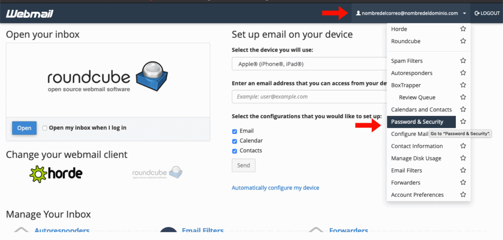 Cambiar la contraseña a tu correo de webmail